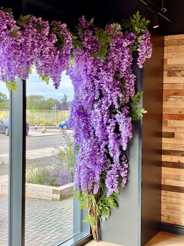 faux purple wisteria tree Wisteria Indoors, Indoor Wisteria Decor, Faux Wisteria Tree, Faux Wisteria Decor, Wisteria Wall Decor, Diy Wisteria Tree, Faux Tree Branches, Wisteria Garland, Lavender Bedroom