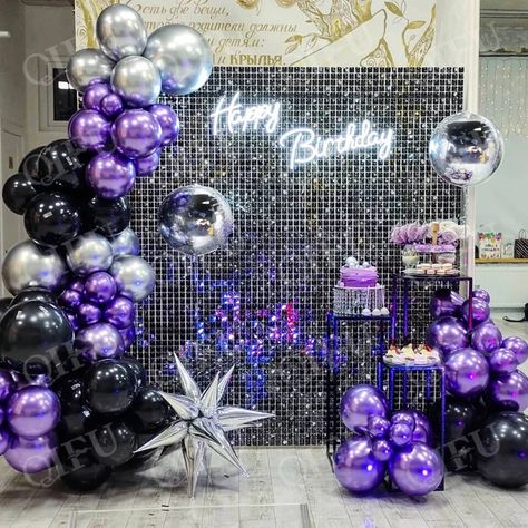 Look what I found on AliExpress Purple Silver Birthday Party, Purple And Dark Blue Party Decorations, Purple And Silver Event Decor, Purple Black Silver Birthday Decorations, Purple Black And Silver Centerpieces, 16 Birthday Party Ideas Purple And Silver, Black Silver And Purple Party, Lavender And Black Party Decorations, Purple Black And Silver Birthday Party