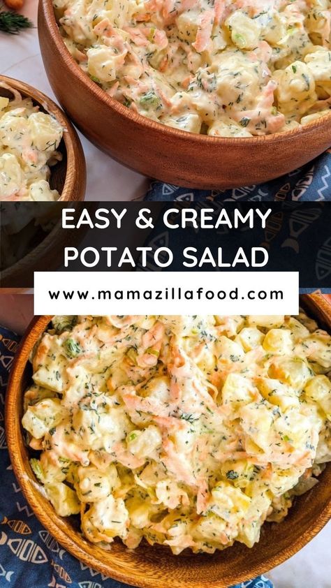 Potato salad served in wooden bowl Potato Salad Without Eggs, Easy Potato Salad Recipe, Traditional Potato Salad, Potato Salad Recipe Easy, Fish Curry Recipe, Easy Potato Salad, Creamy Potato Salad, Potato Salad Recipe, Easy Salad