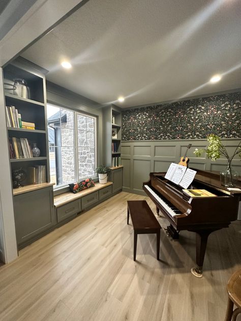 Cornwall Slate, Grand Piano Room, In Home Library, Window Bench, Living In Korea, Library Room, Window Benches, Piano Room, Room Remodel