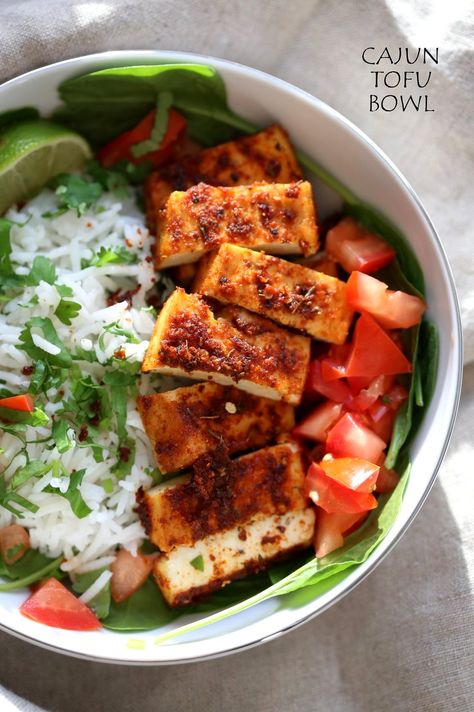 Cajun Tofu, Chickpea Tofu, Tofu Bowl, Vegan Richa, Vegan Recipes Beginner, Arroz Frito, Nut Free Recipes, Lime Rice, Cilantro Lime Rice