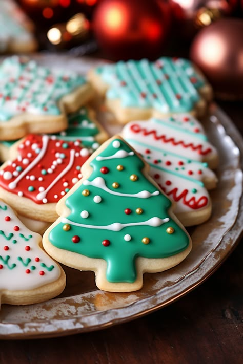 Christmas Cookies Icing Recipe, Christmas Shaped Cookies, Cut Out Cookie Frosting Recipe, Easy Christmas Cookie Designs, Royal Icing Christmas Cookies Ideas Easy, Cookie Icing Without Corn Syrup, Christmas Iced Sugar Cookies, Frosted Sugar Cookies Christmas, Simple Christmas Sugar Cookies Decorated