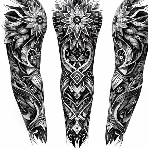 Mandala Full Sleeve Tattoo, Shoulder Cover Up Tattoos, Geometric Tattoo Stencil, Geometric Tattoo Sleeve Designs, Japanese Tattoos For Men, Catrina Tattoo, Geometric Mandala Tattoo, Geometric Sleeve Tattoo, Full Leg Tattoos