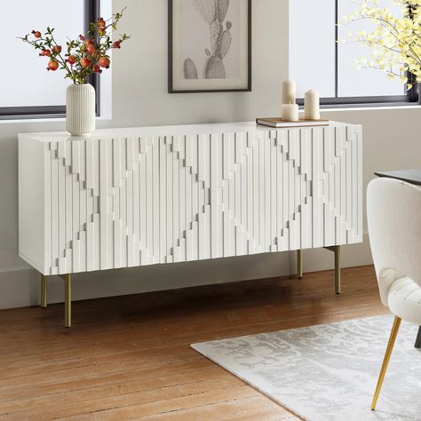 Willa Arlo Interiors Guilford 58" Wide Sideboard | Wayfair Boho Sideboard, Sofa Table With Drawers, Long Sofa Table, Rattan Sideboard, Wide Sideboard, Long Sofa, Furniture Design Wooden, Solid Wood Sideboard, White Sideboard