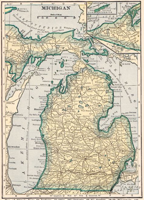 Vintage 1923 MICHIGAN US Map 1923 Original Print Neat Collectible Atlas Map Wall Art Gallery Print (fw45) Michigan Wall Art, Map Of Michigan, Genesee County, Military Records, Presque Isle, United States Map, Family Genealogy, Influential People, State Map