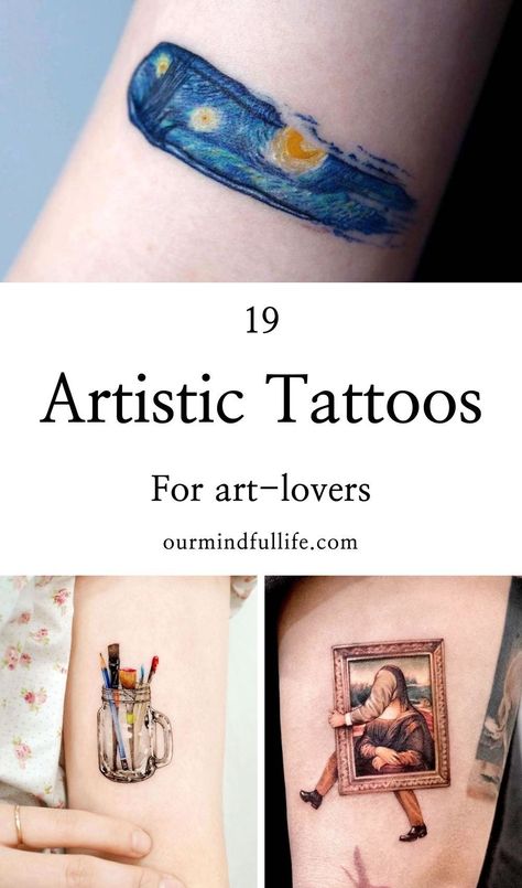 Art Lover Tattoo Ideas, Tattoo Ideas For Artistic People, Tattoos For Artists Ideas, Paintings As Tattoos, Artist Themed Tattoos, Tattoos Of Artwork, Small Tattoos For Artists, Tattoos Inspired By Paintings, Art Tattoo Ideas Artists