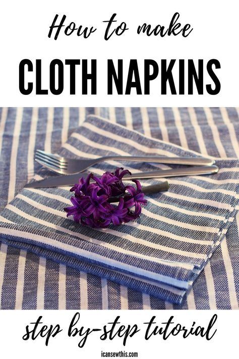 What size should cloth napkins be?Cloth napkins can be made in various sizes, ranging from a small 10-inch square napkin to a large 22-inch square dinner napkin.Although their sizes may vary, depending on their use, all cloth napkins are square. #clothnapkins #linen #sewing #howtomake #tutorial Diy Linen Napkins, Make Cloth Napkins, Linen Sewing, Handmade Napkins, Diy Napkins, Fabric Napkin, Beginner Sewing, Sewing Pillows, Cloth Napkin