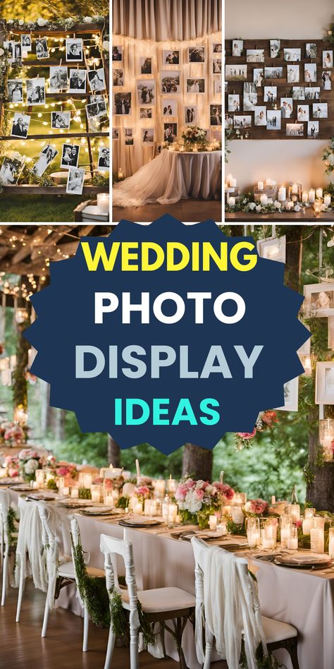 Are you searching for wedding photo display ideas at home to cherish your big day forever? Wedding photos are not only images; they are memories that help you remember your important day. Picture Wall For Wedding, Wedding Reception Photo Display, Wedding Photo Decor Home, Unique Wedding Photo Ideas Families, Display Photos At Wedding, Wedding Collage Ideas, Wedding Pictures Display, Photo Memory Ideas, Wedding Picture Display