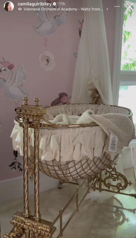 Aesthetic Nursery Ideas, Unique Baby Room Themes, Y2k Nursery, Baby Room Ideas Simple, Victorian Baby Room, Princess Baby Room, Chic Baby Nursery, Luxury Baby Crib, Fairytale Room