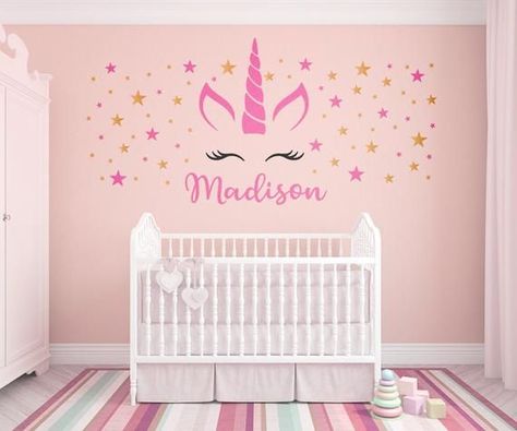 kids room design girls bedroom ideas Unicorn Nursery Ideas, Girls Bedroom Unicorn, Unicorn Kids Room, Vintage Inspired Bedroom, Unicorn Wall Decal, Girls Nursery Decor, Unicorn Room Decor, Girls Room Wallpaper, Unicorn Bedroom