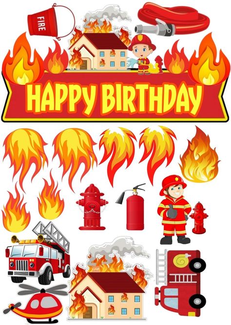 Toper pemadam kebakaran jerico Topper Alat Berat, Toper Cake Tayo, Fireman Topper Printable, Fireman Clipart, Fireman Sam Cake Topper Printable, 3rd Birthday Boys, Firetruck Birthday, Fire Trucks, 3rd Birthday