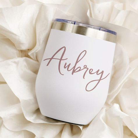 Hand Scripted Name Bachelorette Bridal Party Thermal Wine Tumbler Personalized Wine Tumblers, Bachelorette Party Glasses, Cute Calligraphy, Bachelorette Tumblers, Personalized Wine Tumbler, Cursive Script, Script Typography, Personalized Bottles, Bachelorette Parties