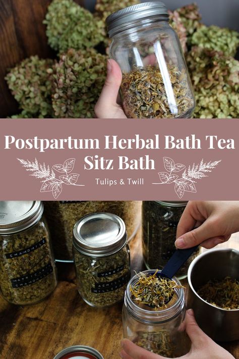 Herbal postpartum bath tea recipe for new mothers during their recovery! Sitz bath tea blend to have on hand! Diy Sitz Bath, Natural Motherhood, Herbal Bath Recipes, Bath Tea Recipe, Diy Bath Soak, Body Scrub Ideas, Bath Teas, Herbal Bath Tea, Tub Tea