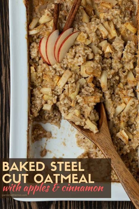 Need a warm, make ahead breakfast? Make a batch of this hearty Baked Steel Cut Oatmeal with Apples & Cinnamon and enjoy breakfast all week long! #oats #oatmeal #breakfast #easyrecipe #steelcutoats Baked Steel Cut Oatmeal, Oatmeal With Apples, Steel Cut Oatmeal Recipes, Grains Recipes, Easy Baked Apples, Baked Apple Oatmeal, Easy Oatmeal Recipes, Steel Cut Oats Recipe, Apples And Cinnamon