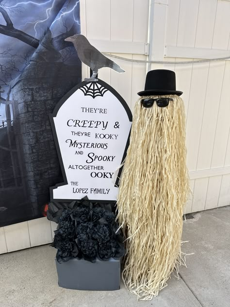 Adams Family Party Decorations, Addams Family Office Decorations, Addams Family Halloween Decor, Adams Family Backdrop, Adams Family Parade Float, Adams Family Decorations Diy, Addams Family Outdoor Halloween Decorations, Addams Family Bulletin Board, Adams Family Door Decoration