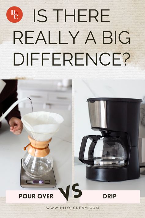 Wondering if you should go through the trouble of pour over coffee when you can just go the drip route? There are some things to consider when choosing one over the other! Pop on over to Bitofcream.com to find out if there really is that big of a difference and decide which might be the best one for you! Dual Coffee Maker, Coffee Knowledge, Man Recipes, Drip Coffee Makers, Coffee Facts, Mushroom Coffee, Coffee Makers, Coffee Tasting, Pour Over Coffee