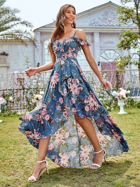 Elegant Party Dress, Floral Chiffon Dress, Elegant Party Dresses, Chiffon Evening Dresses, Elegant Party, Floral Chiffon, Elegant Floral, Spaghetti Strap Dresses, Chiffon Fabric