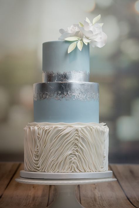 Sky Blue Wedding Cake, Cake With Silver Leaf, Moonlight Theme, Wedding Cake Dusty Blue, Sky Cake, Light Blue Wedding Cake, Ice Blue Weddings, Blue Wedding Cakes, Sky Blue Wedding