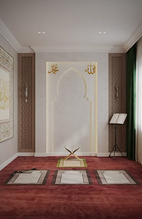 Mushola Outdoor, Musholla Design Room Ideas, Prayer Room Design Muslim, Prayer Room Design, Namaz Room, Meditation Room Decor Spiritual, Islamic Interior Design, Muslim Prayer Room Ideas, Spiritual Room