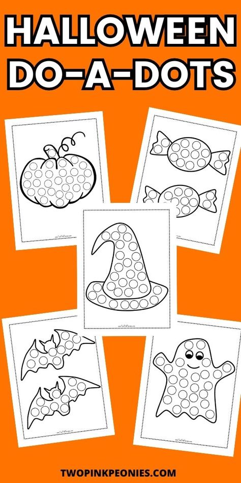 Text that says Halloween Do-a-Dots below are mock ups of five different Halloween themed dot marker pages Dot Painting Printables, Halloween Worksheets Preschool, Halloween Learning Activities, Halloween Lesson Plans, Dot Marker Printables, Fun For Toddlers, Halloween Craft Activities, Halloween Activities Preschool, Monster Activities