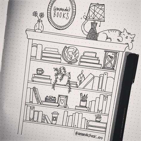 28 Gostos, 4 Comentários - Amanda Shock (@amandashock_art) no Instagram: "My bookshelf to fill with titles of books that I’ll read this year :) #bulletjournal…" Bullet Journal Reading Log, Bookshelf Drawing, Planner Doodles, My Bookshelf, Bullet Art, Bullet Journel, Bullet Journal 2020, Bullet Journal 2019, Bullet Journal Inspo