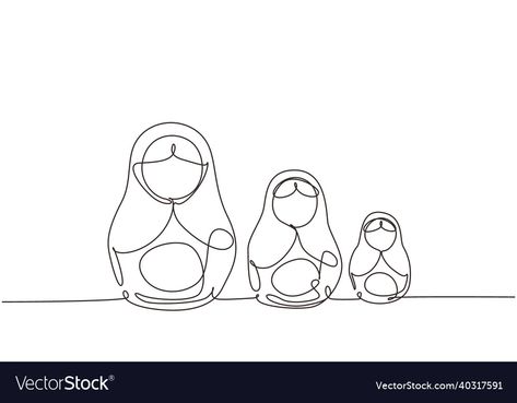 Russian Doll Illustration, Nesting Dolls Drawing, Nesting Dolls Illustration, Matryoshka Tattoo, Nesting Doll Tattoo, Doll Tattoo, One Line Drawing, Russian Nesting Dolls, Matryoshka Doll