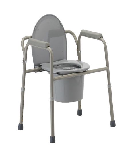 - 3-in-1 Commode comes with bucket and lid for hygienic disposal - Can be used with or without a toilet present - Made from high grade steel & powder coated paint - Comes with splash guard for greater usage options - 350lbs weight capacity Bedside Commode, Toilet Chair, Commode Chair, Adaptive Equipment, Small Toilet, Bathroom Safety, Bed Rails, Medical Equipment, Folded Up