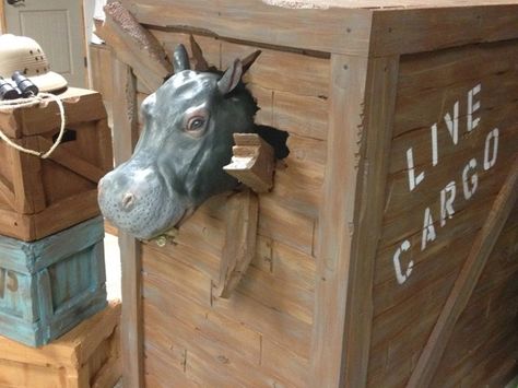 Journey Off The Map VBS Live cargo box made from foam board and hippo is a latex mask. Jungle Cruise Disneyland, Maker Fun Factory Vbs, Lifeway Vbs, Vacation Bible School Themes, Post Prom, Rainforest Theme, Children's Church Crafts, Monster Mask, Vbs Themes