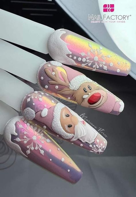 Christmas Nail Art Elegant, Christmas Nail Art 2024, Nail Noel Christmas, Christmas Character Nails, Noel Nails, Santa Claus Nails, Santa Claus Nail Art, Nails Noel, Noel Nail