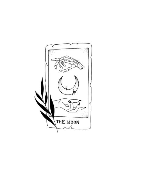 The Moon Tarot Tattoo Design, Moon Tarot Tattoo Designs, The Moon Card Tattoo, Tarot Tattoo Moon, Tarot Card Moon Tattoo, Tarot Card Tattoo The Moon, Fine Line Tarot Tattoo, Witchy Tattoo Ideas Simple, Tarot Card Flash Tattoo