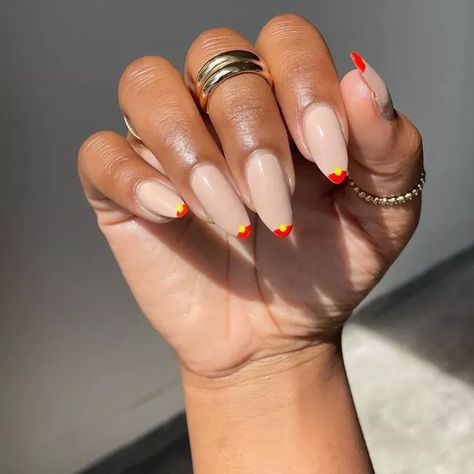 red and yellow dot nails Minimal Manicure, Black And White Nail Designs, Dot Nail Designs, Bright Nail Designs, Dot Nails, Black White Nails, Dots Nails, White Nail Designs, Cute Gel Nails