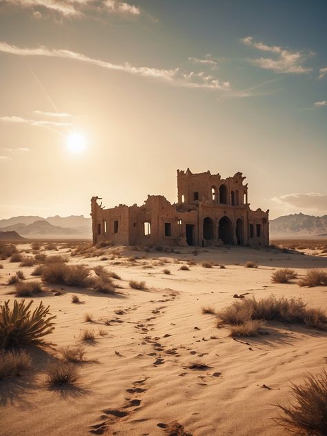 Castle in the desert Desert Ruins Concept Art, Castle In The Desert, Desert Building, Desert Palace, Desert Castle, Desert Ruins, Fantasy Desert, Desert Duo, Desert Architecture