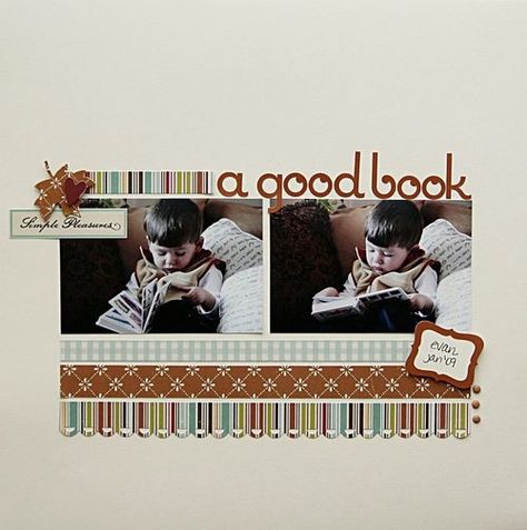 Reading Scrapbook Layouts, Clean And Simple Scrapbook Layouts, Simple Scrapbook Layouts, Reading Scrapbook, It's Monday Again, Traditional Scrapbooking, Boy Reading, What's Your Name, Scrapbook Gallery