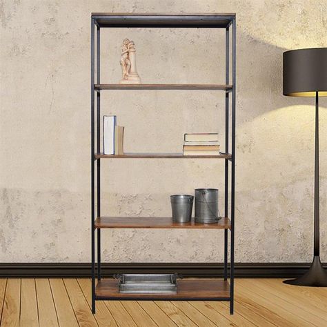 Product Image 2 Rustic Bookshelf, 4 Shelf Bookcase, Tall Bookcase, Bookcase Styling, Tall Bookcases, Black Steel Frame, Furniture Bookshelves, Open Bookcase, Etagere Bookcase