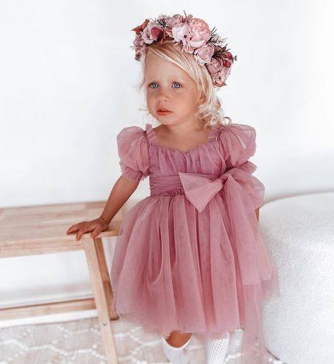 Dusty Rose Flower Girl Dress, Girls Bridesmaid Dresses, Dress For A Wedding, Toddler Party Dress, Girls Special Occasion Dresses, Monster Girls, Girls Floral Dress, Tulle Sleeves