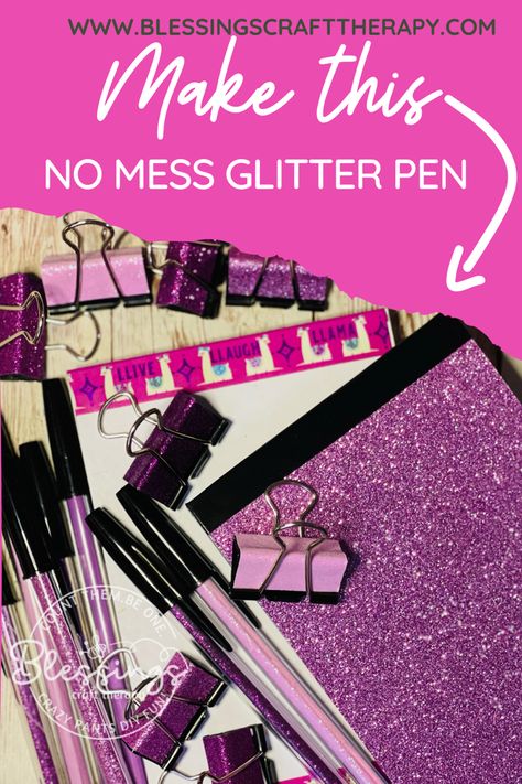 Make a super fun glitter pen without the mess! I can show you how! So easy! Great teacher gift!! Craft Therapy, Pen Craft, Pen Diy, Mixed Media Crafts, Binder Clips, Great Teacher Gifts, Glitter Pens, Plastic Crafts, Cricut Tutorials