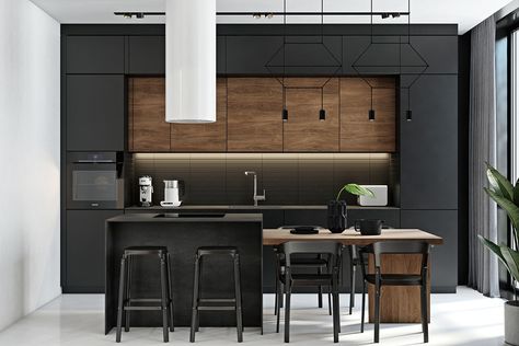 Skolkovo on Behance Hiasan Dalaman Dapur, Dapur Moden, American Style Kitchen, Kabinet Dapur, Modern Kitchen Cabinet Design, Modern Kitchen Interiors, Modern Kitchen Cabinets, Kitchen Room Design, Kitchen Inspiration Design