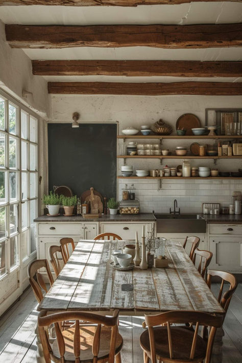 40 Rustic Farmhouse Kitchen Ideas That Look Chic and Charming  40 Rustic Farmhouse Kitchen Ideas That Look Chic and Charming Rustic Homestead Kitchen, Aesthetic Kitchen Ideas, Rustic Farmhouse Kitchen Ideas, Farmhouse Kitchen Flooring, Old Farmhouse Kitchen, Farmhouse Kitchen Inspiration, Old Fashioned Kitchen, Barn Kitchen, Rustic Kitchen Cabinets