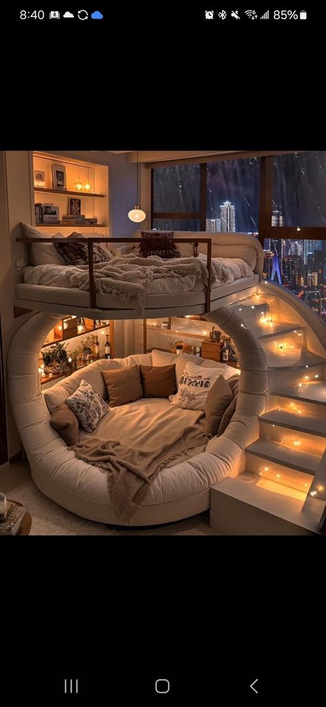 Swinging Bed Bedroom, Dark Romantic Living Room, Cozy Chill Room, Mountain Mansion, Circle Bed, Dream Bedroom Inspiration, Bed In Corner, Dream Future, Chill Room