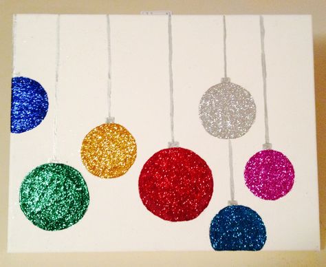 Christmas Canvas DIY Decorations Christmas Canvas Diy, Diy Christmas Canvas, Diy Christmas Paintings, Christmas Canvas Art, Christmas Paintings On Canvas, Canvas Diy, Holiday Painting, Glitter Ornaments, Christmas Canvas