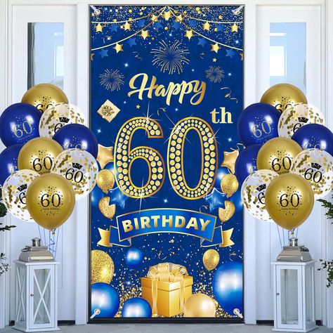 PRICES MAY VARY. Polyester 🍭BIRTHDAY BANNER BALLOONS SET: There is 1pcs happy 60th birthday blue gold door banner. And we will give you 18pcs happy birthday balloons with "60 happy birthday" patterns.(6pcs blue birthday balloons and 6pcs balloons with gold sequins and 6pcs gold birthday balloons ) With these so many colorful birthday balloons, they further set off a atmosphere of birthday party. 🍭HOW TO USE BIRTHDAY DECOR: There are 4 copper holes respectively distribute in the 4 corners of th Birthday Party Decorations For Men, 90th Birthday Banner, 80th Birthday Banner, 90th Birthday Party Decorations, 70th Birthday Banner, 70th Birthday Parties Decorations, 60th Birthday Banner, 80th Birthday Party Decorations, 50th Birthday Banner