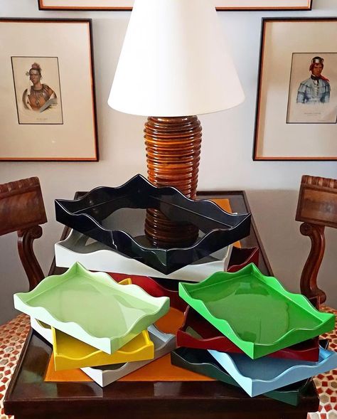 The Lacquer Company on Instagram: “Launched in February 2011, our Belles Rives Tray is 10 years old this month 🎈🎈🎈 . . . Belles Rives Trays in various colours by Rita Konig…” Coffee Table Trays, Rita Konig, Lacquer Furniture, Bespoke Furniture, Tray Table, Modern Glass, Drawing Room, Gift Boxes, Home Bar