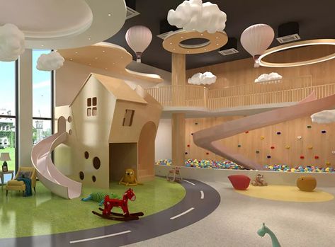 Universal Interior Design, Tree House Playroom, Daycare Floor Plans, Inside Playground, Daycare Design Ideas, Children Hospital Design, Soft Play Centre, Indoor Playground Design, Commercial Indoor Playground