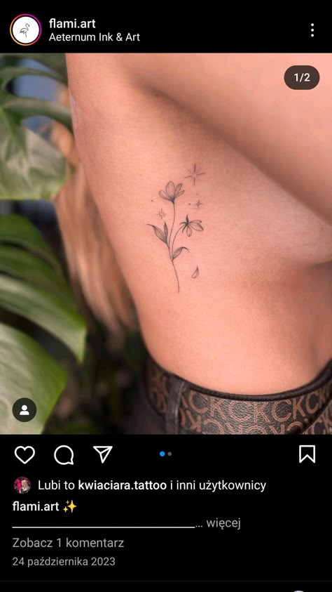 Lily Tattoo Side Ribs, Lily Tattoo On Ribs, Left Hip Tattoo, Hip Tattoos Women Fine Line, Delicate Rib Tattoo, Dainty Side Tattoos For Women, Feminine Rib Tattoos For Women, Pretty Rib Tattoos For Women, Birth Flower Tattoo Ribs