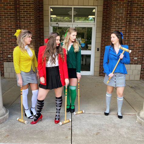 heather chandler, heather duke, heather mcnamara, veronica sawyer. The Heathers Halloween Costume, Heathers Costume Ideas, Heathers And Veronica, Musical Characters Costumes, Theatre Halloween Costumes, The Heathers Costume, Heather Costume, Heathers Group Costume, Heather Outfit