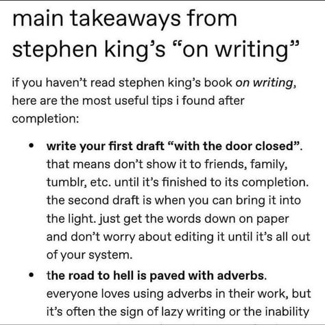 Stephen King Writing, Words For Writers, Stephen King Books, Writing Memes, A Writer's Life, Creative Writing Tips, King Book, Technical Writing, Writing Characters