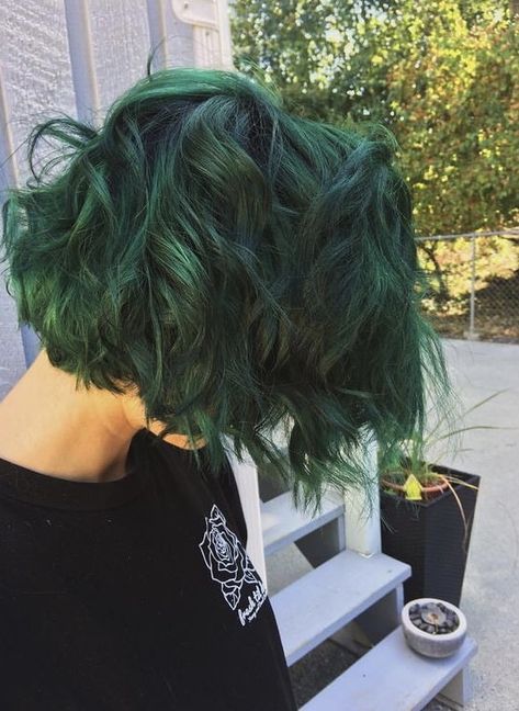 Dye Ideas For Short Hair, Unique Hair Dye Ideas, Unique Hair Dye, Short Green Hair, Fox Hair Color, Dark Green Hair, Green Hair Dye, Fox Hair, Hair Dye Ideas