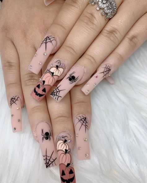 Holloween Nails, Halloween Acrylic Nails, Pumpkin Nails, Long Acrylic Nails Coffin, Acrylic Nails Coffin Short, Pink Nail, Halloween Nail, Pink Acrylic Nails, Halloween Nail Art