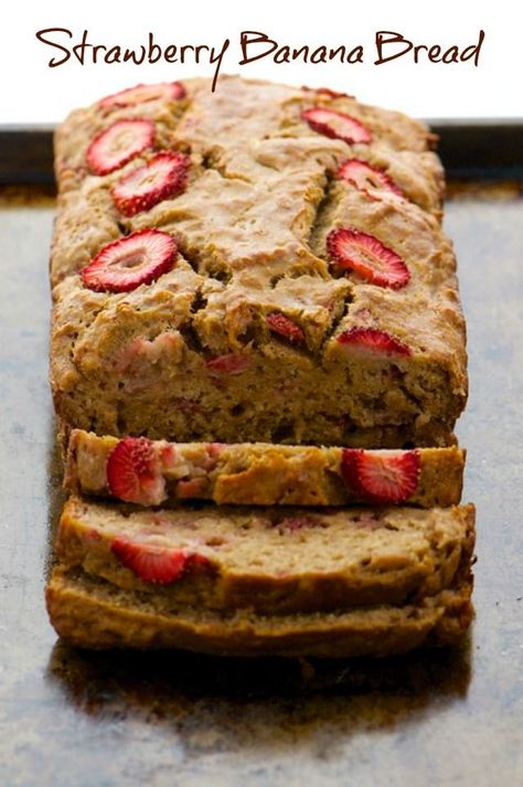 Strawberry Banana Bread, our favorite vegan sweet bread! Strawberry Banana Bread Recipe, Strawberry Bread Recipes, Strawberry Banana Bread, Banana Bread Loaf, Strawberry Bread, Vegan Sour Cream, Desserts Vegan, Banana Bread Recipe, Quick Bread Recipes