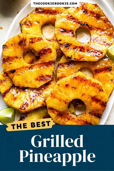 Looking for a delightful side dish to complement your grilled meats and BBQ feasts? Grilled Pineapple is the answer! The perfect balance of sweet, tangy, and a touch of heat will make your taste buds sing. Don't miss out on this easy and delicious recipe. Visit my site for all the details! Grill Pineapple On Grill, Grilling Pineapple On The Grill, Bbq Protein Ideas, Good Bbq Food Ideas, Grill Pineapple Slices, Bbq Burgers Side Dishes, Grilled Sides Ideas, Blackstone Pineapple, Pineapple On The Grill